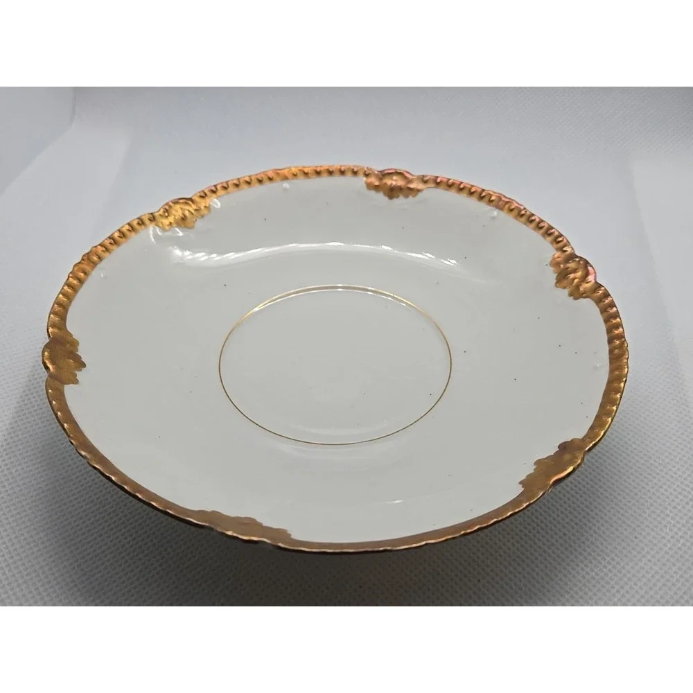 Limoges France T&V White with Gold Trim 5 Saucer Tea Cup‎ Plates Desert